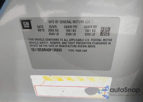 2013 Chevrolet Malibu Eco z USA, uszkodzony, nr VIN 1G11D5SR4DF136693